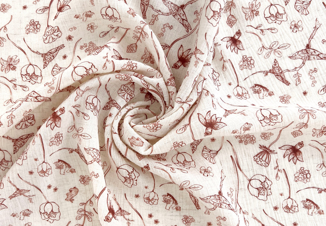 Birds of a Feather, Linen Rayon Print Fabric, Design by Madeline, Madswick Studio, 8222 8223 8224 8225