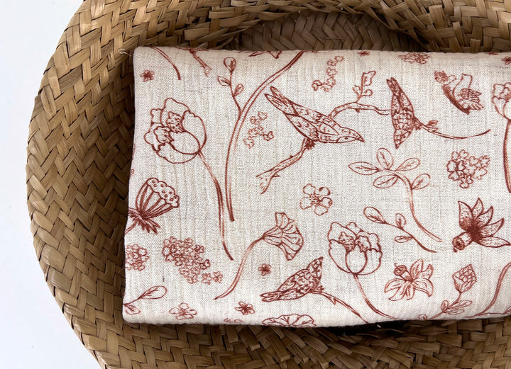 Birds of a Feather, Linen Rayon Print Fabric, Design by Madeline, Madswick Studio, 8222 8223 8224 8225