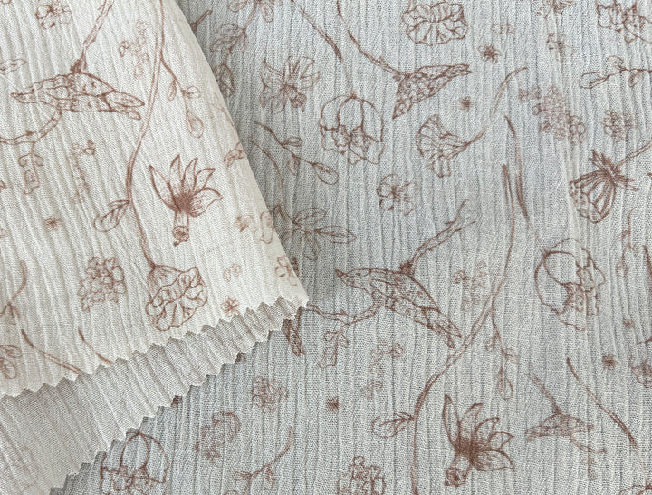 Birds of a Feather, Linen Rayon Print Fabric, Design by Madeline, Madswick Studio, 8222 8223 8224 8225