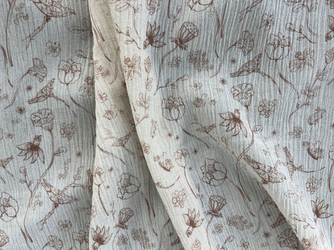 Birds of a Feather, Linen Rayon Print Fabric, Design by Madeline, Madswick Studio, 8222 8223 8224 8225