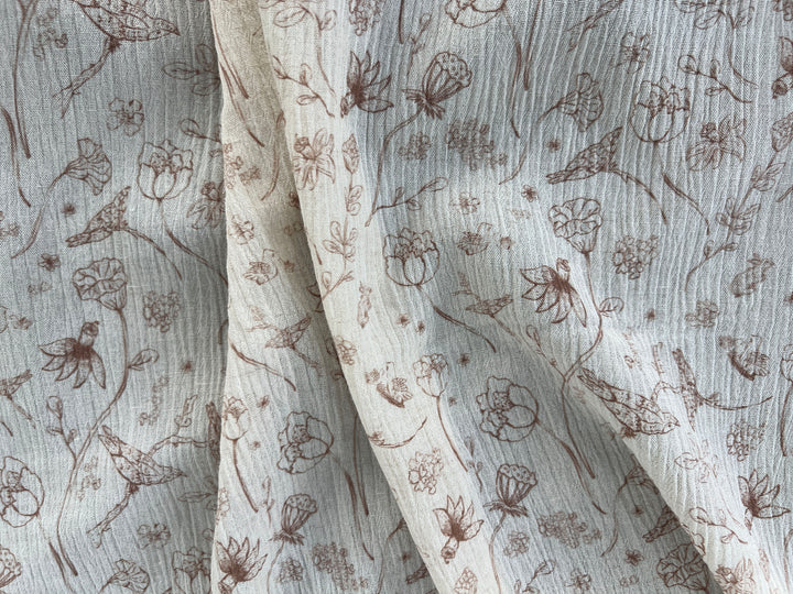Birds of a Feather, Linen Rayon Print Fabric, Design by Madeline, Madswick Studio, 8222 8223 8224 8225