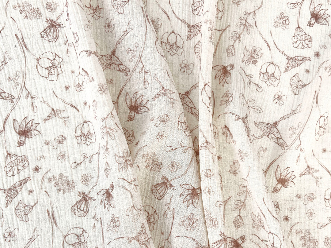 Birds of a Feather, Linen Rayon Print Fabric, Design by Madeline, Madswick Studio, 8222 8223 8224 8225