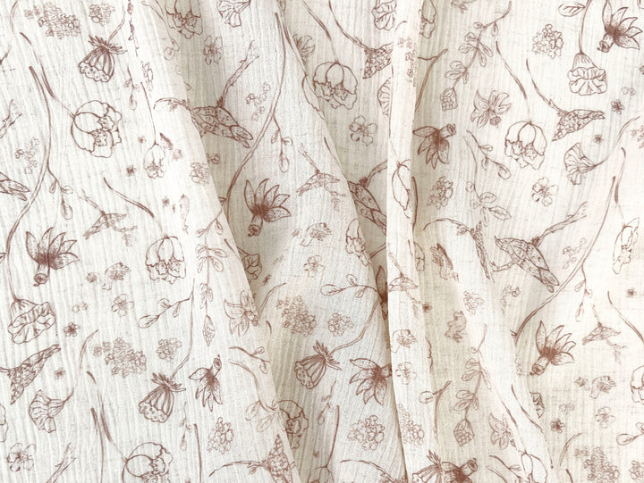 Birds of a Feather, Linen Rayon Print Fabric, Design by Madeline, Madswick Studio, 8222 8223 8224 8225