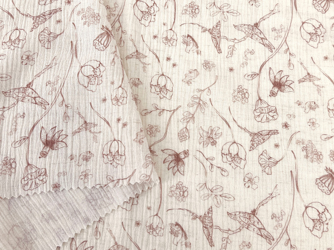 Birds of a Feather, Linen Rayon Print Fabric, Design by Madeline, Madswick Studio, 8222 8223 8224 8225