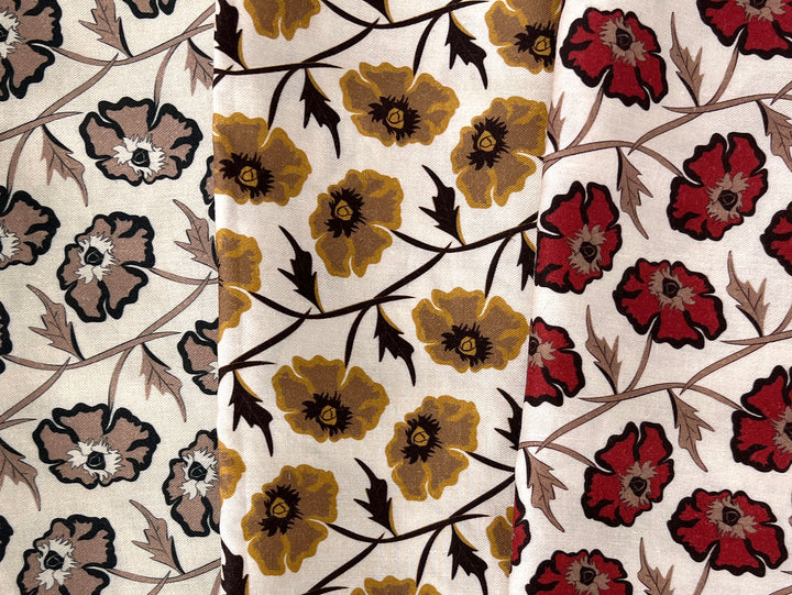 Drifting on the Vineyard – Ramie Cotton Satin Weave Fabric, Design by Madeline, Madswick Studio, 8229 8230 8231