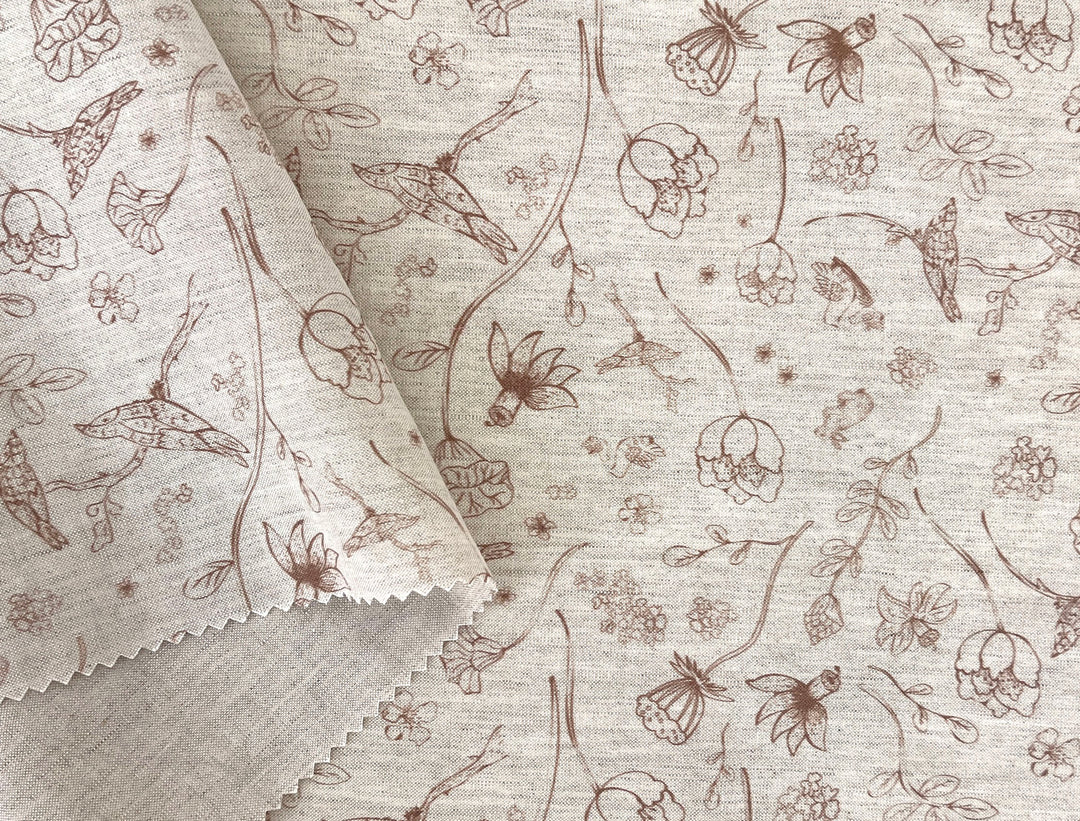 Birds of a Feather, Linen Rayon Silk Print Fabric, Design by Madeline, Madswick Studio, 8227 8228