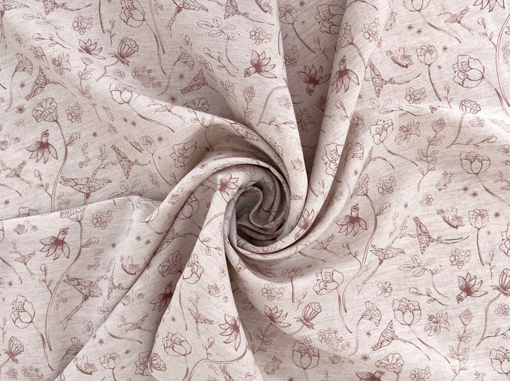 Birds of a Feather, Linen Rayon Silk Print Fabric, Design by Madeline, Madswick Studio, 8227 8228