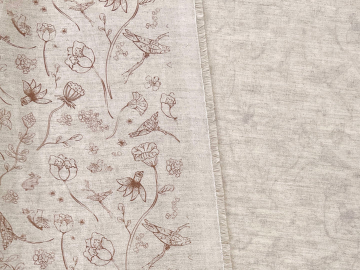 Birds of a Feather, Linen Rayon Silk Print Fabric, Design by Madeline, Madswick Studio, 8227 8228