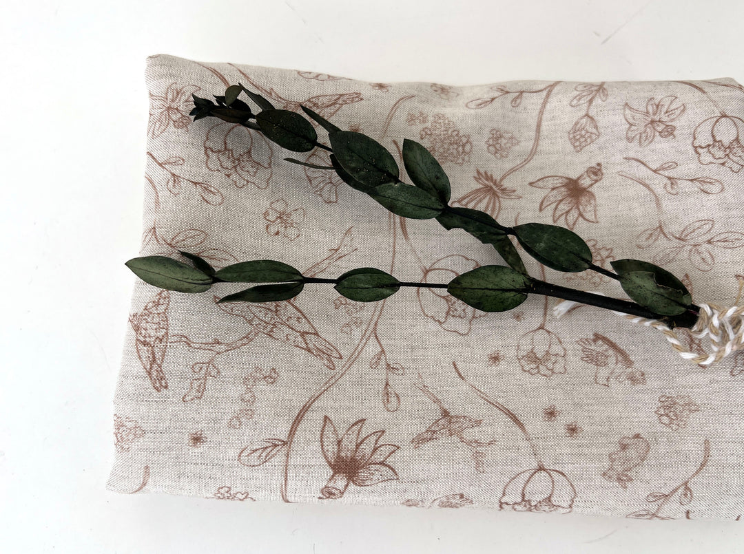 Birds of a Feather, Linen Rayon Silk Print Fabric, Design by Madeline, Madswick Studio, 8227 8228