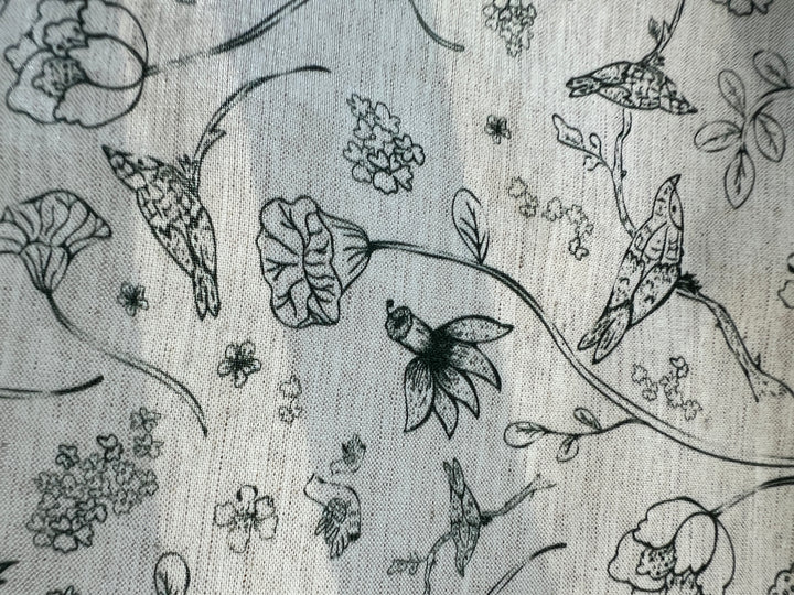 Birds of a Feather, Linen Rayon Silk Print Fabric, Design by Madeline, Madswick Studio, 8227 8228