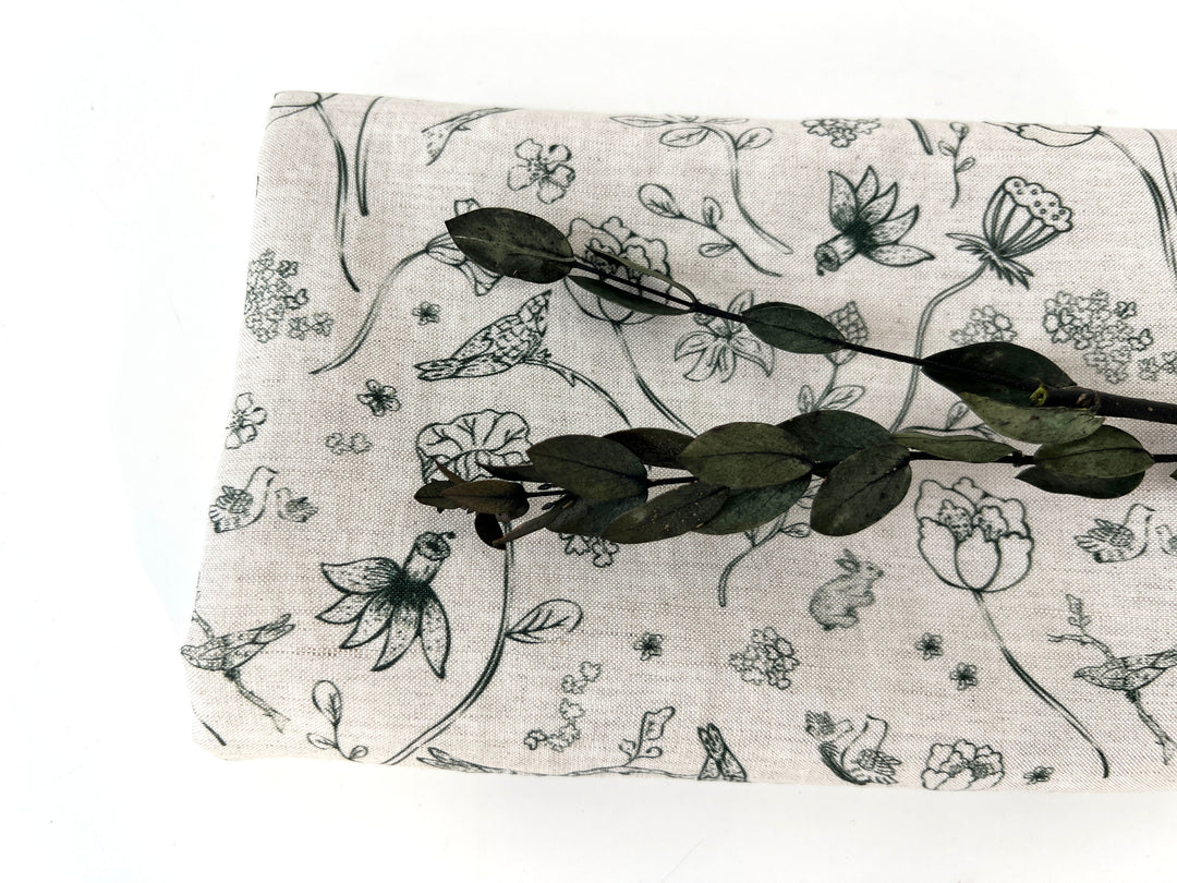 Birds of a Feather, Linen Rayon Silk Print Fabric, Design by Madeline, Madswick Studio, 8227 8228