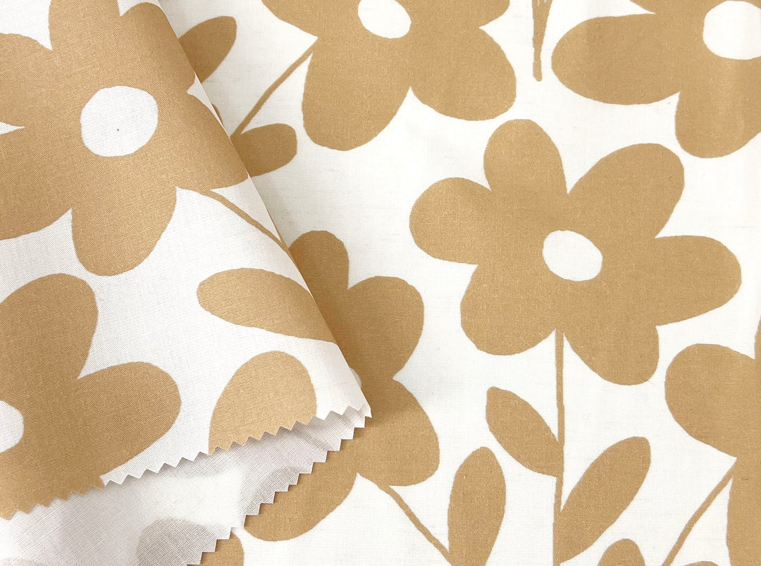 Simple Flower Print Linen Rayon Fabric – Light Weight, Pre-Washed, 44" Wide