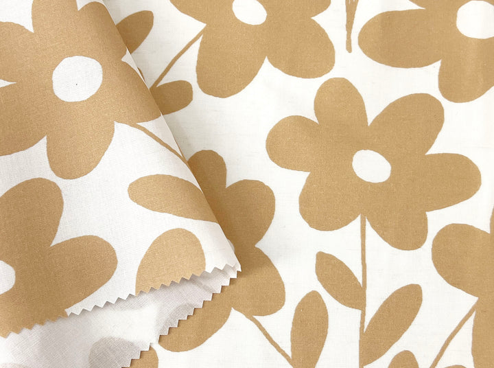 Simple Flower Print Linen Rayon Fabric – Light Weight, Pre-Washed, 44" Wide