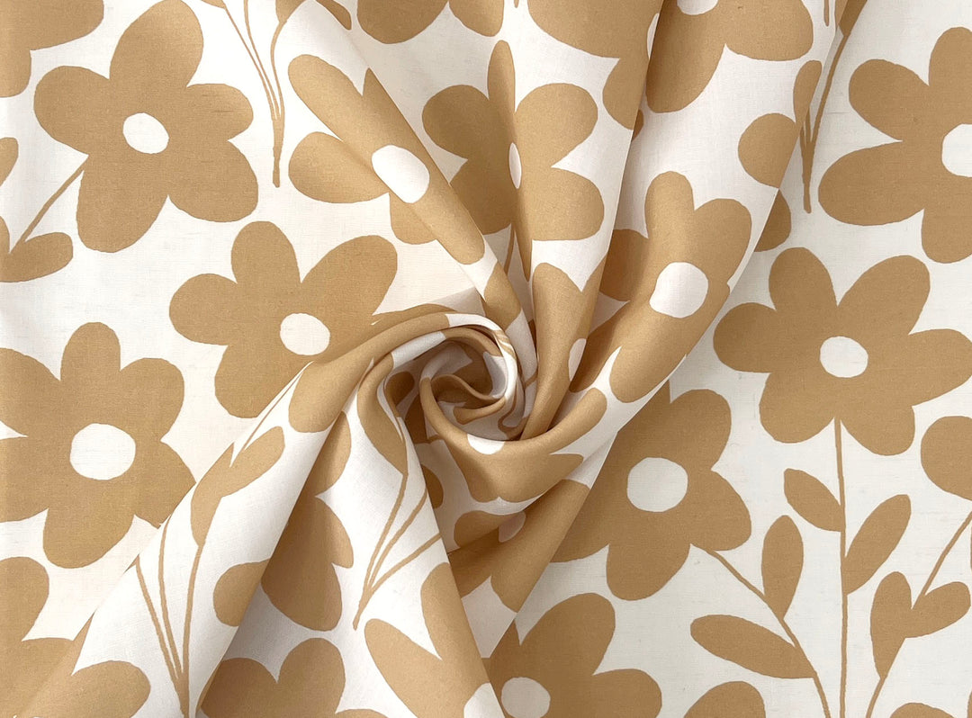 Simple Flower Print Linen Rayon Fabric – Light Weight, Pre-Washed, 44" Wide