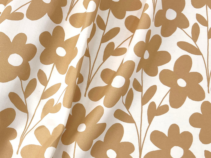 Simple Flower Print Linen Rayon Fabric – Light Weight, Pre-Washed, 44" Wide