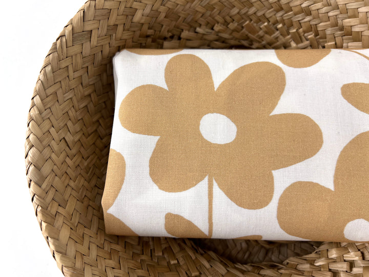 Simple Flower Print Linen Rayon Fabric – Light Weight, Pre-Washed, 44" Wide