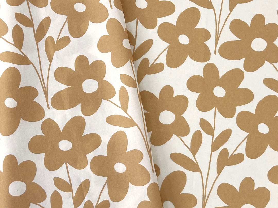 Simple Flower Print Linen Rayon Fabric – Light Weight, Pre-Washed, 44" Wide