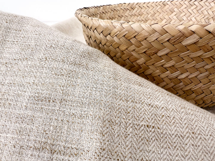 100% Linen Fabric – Beige Melange Herringbone Twill, Pre-Washed, Medium Weight 8212