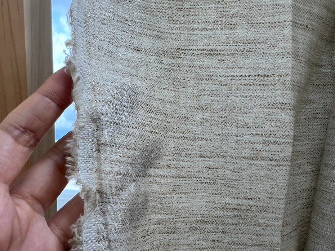 100% Linen Fabric – Beige Melange Herringbone Twill, Pre-Washed, Medium Weight 8212