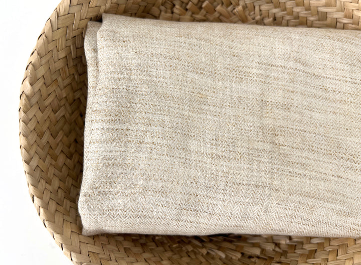 100% Linen Fabric – Beige Melange Herringbone Twill, Pre-Washed, Medium Weight 8212