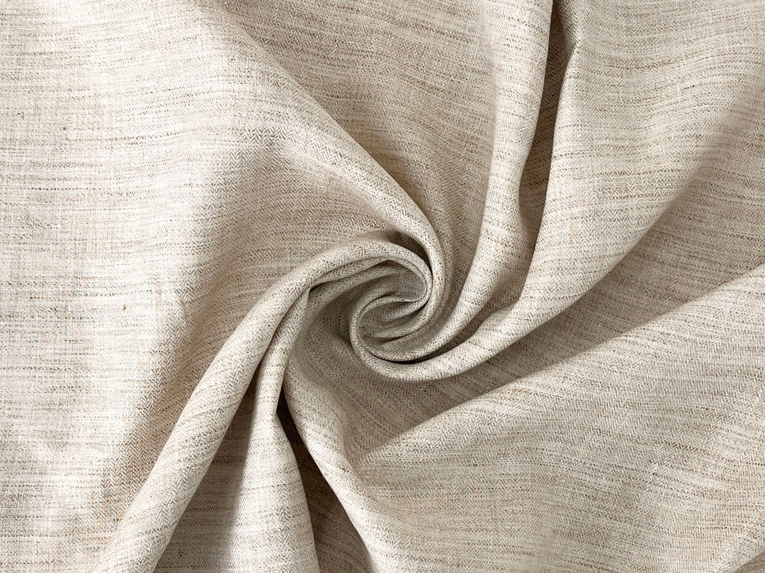 100% Linen Fabric – Beige Melange Herringbone Twill, Pre-Washed, Medium Weight 8212