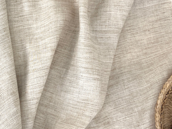 100% Linen Fabric – Beige Melange Herringbone Twill, Pre-Washed, Medium Weight 8212