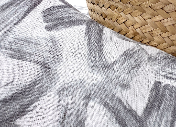 Brushstroke Print 100% Linen Fabric – Grey on White, Dobby Texture, Light Weight 7641