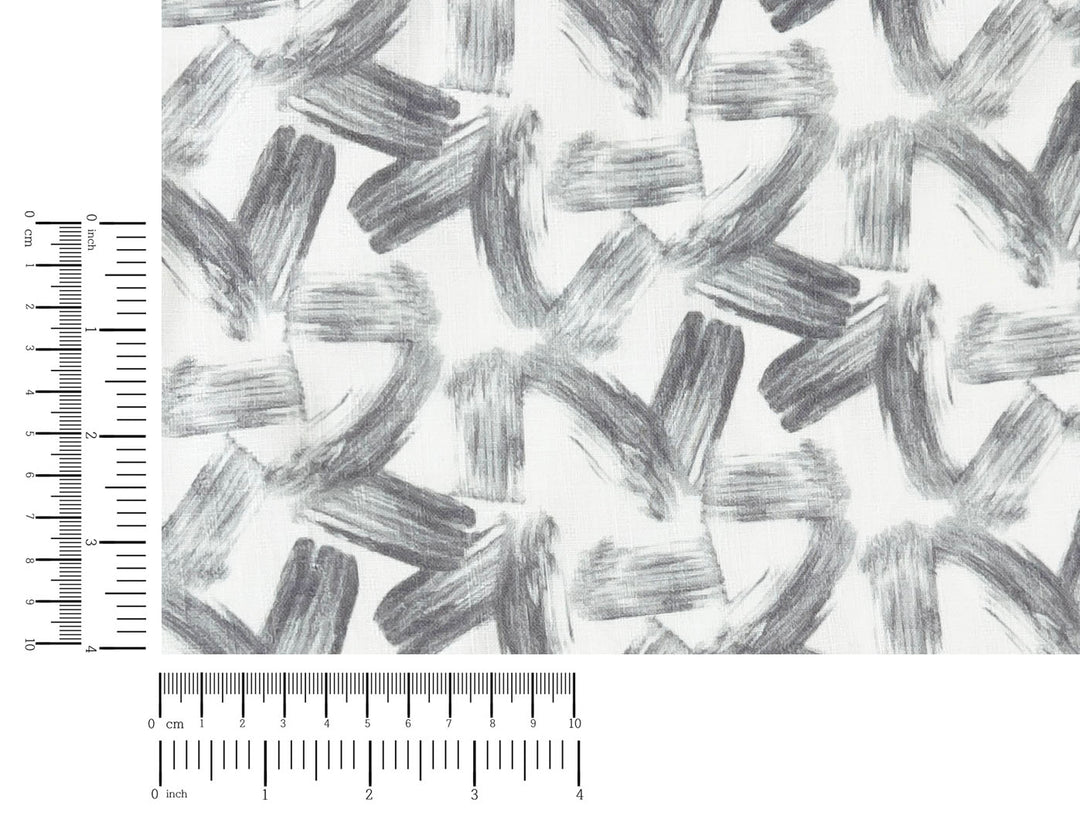 Brushstroke Print 100% Linen Fabric – Grey on White, Dobby Texture, Light Weight 7641