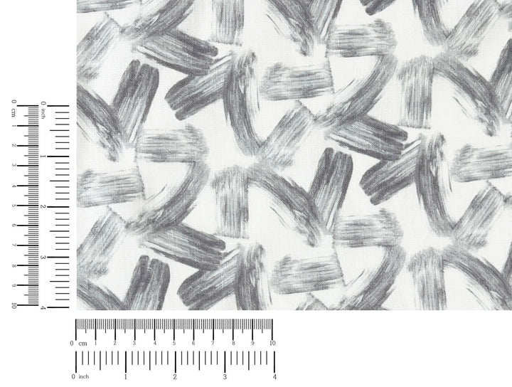 Brushstroke Print 100% Linen Fabric – Grey on White, Dobby Texture, Light Weight 7641