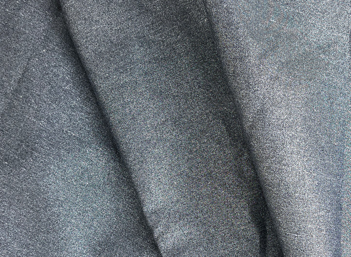 Ramie Cotton Fabric – Navy Denim Style with Silver Foil Print, Medium Weight 2052