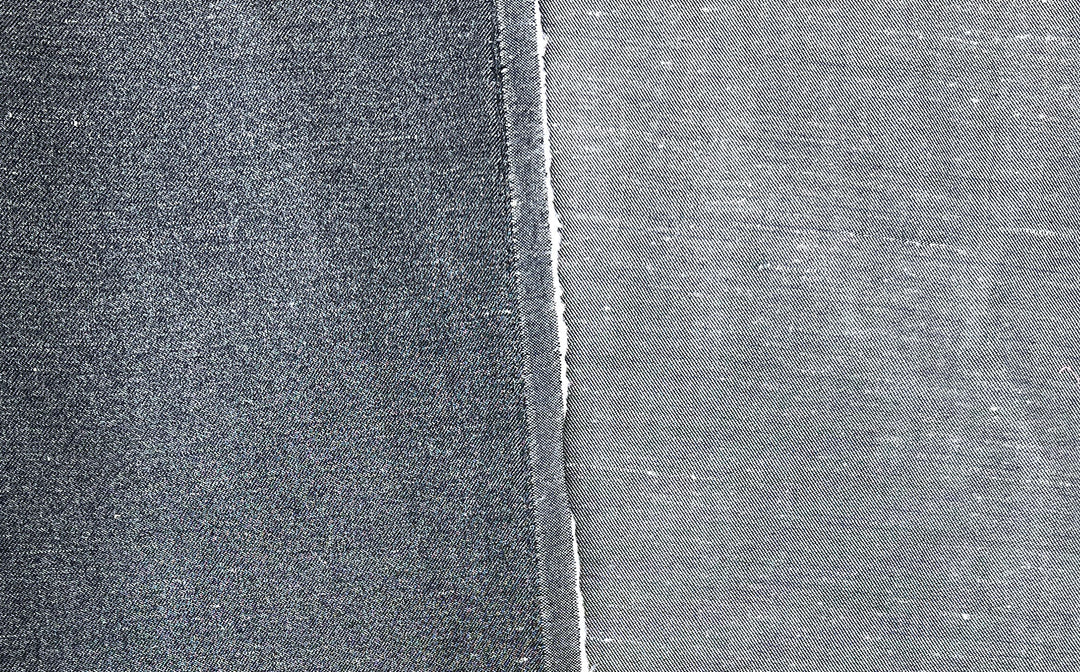 Ramie Cotton Fabric – Navy Denim Style with Silver Foil Print, Medium Weight 2052