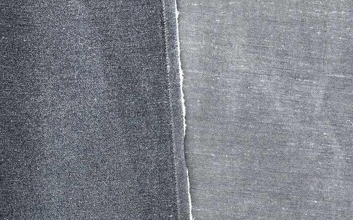 Ramie Cotton Fabric – Navy Denim Style with Silver Foil Print, Medium Weight 2052