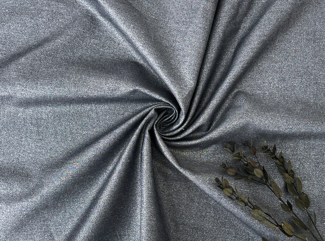 Ramie Cotton Fabric – Navy Denim Style with Silver Foil Print, Medium Weight 2052