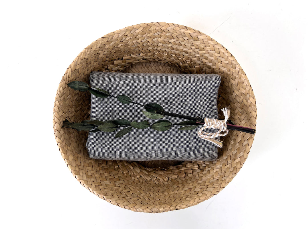100% Linen Fabric – Grey Chambray Effect, Basket Weave, Pre-Washed 8214