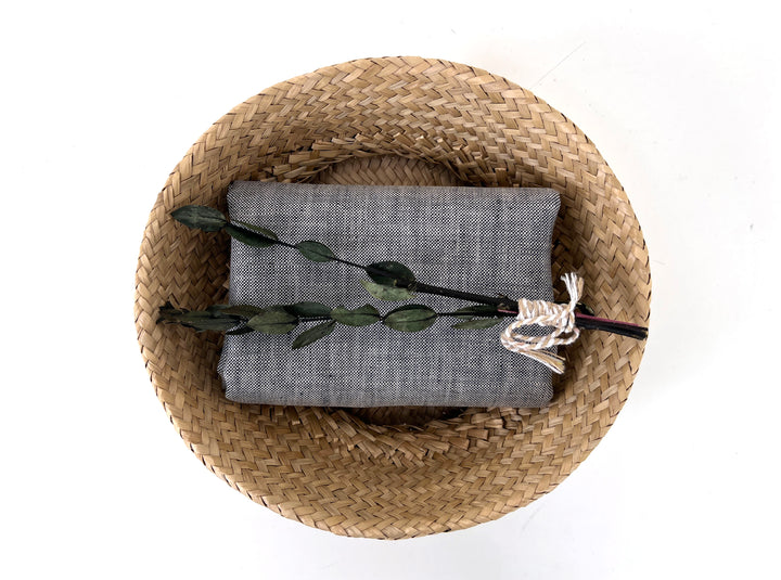 100% Linen Fabric – Grey Chambray Effect, Basket Weave, Pre-Washed 8214