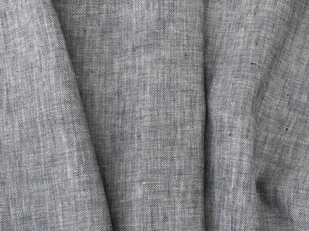 100% Linen Fabric – Grey Chambray Effect, Basket Weave, Pre-Washed 8214