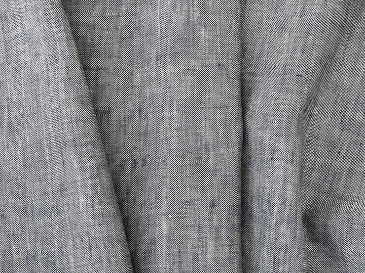 100% Linen Fabric – Grey Chambray Effect, Basket Weave, Pre-Washed 8214