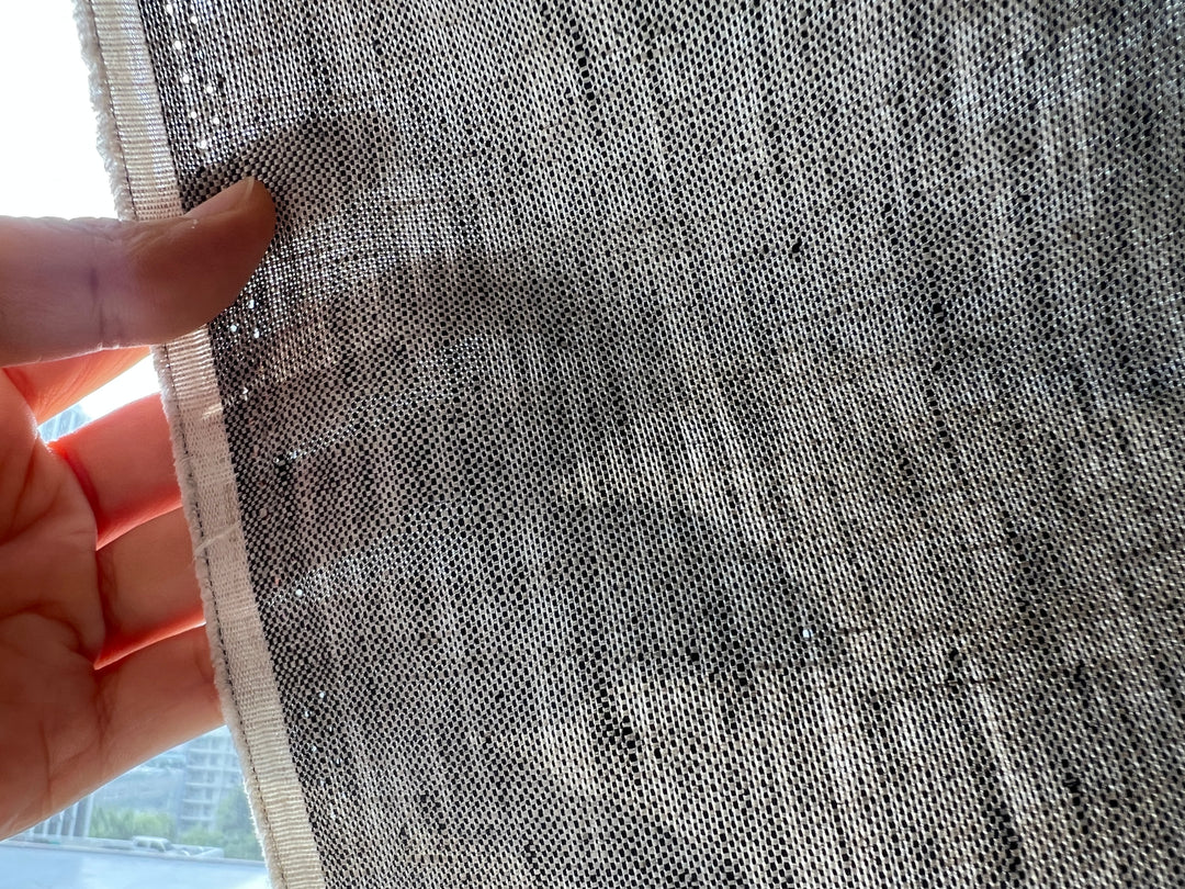 100% Linen Fabric – Grey Chambray Effect, Basket Weave, Pre-Washed 8214