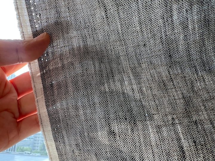 100% Linen Fabric – Grey Chambray Effect, Basket Weave, Pre-Washed 8214