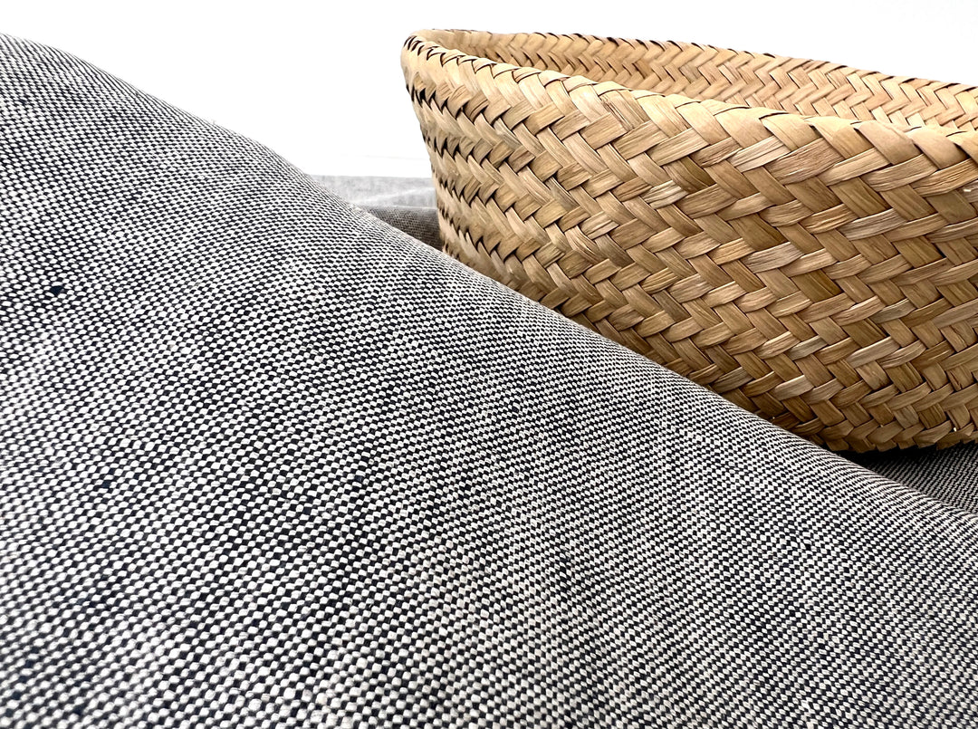 100% Linen Fabric – Grey Chambray Effect, Basket Weave, Pre-Washed 8214