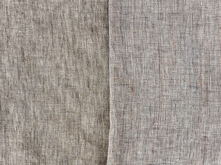 100% Linen Fabric – Brown Melange Glen Plaid, Light to Medium Weight 6447 6448