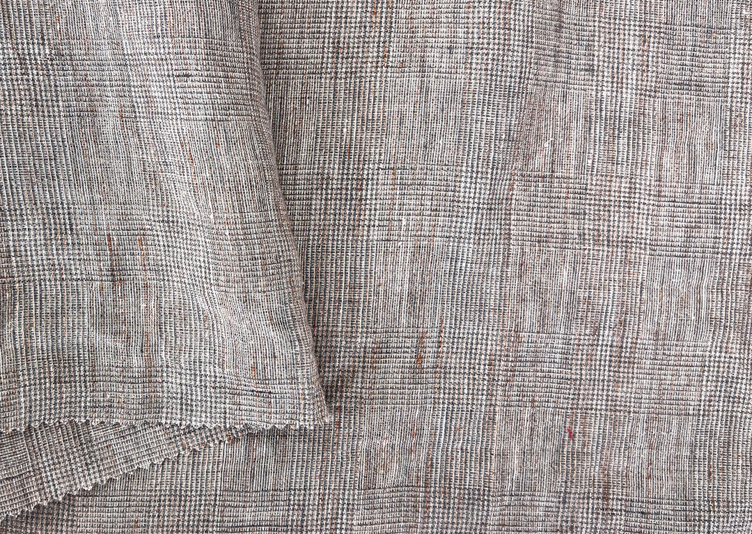 100% Linen Fabric – Brown Melange Glen Plaid, Light to Medium Weight 6447 6448
