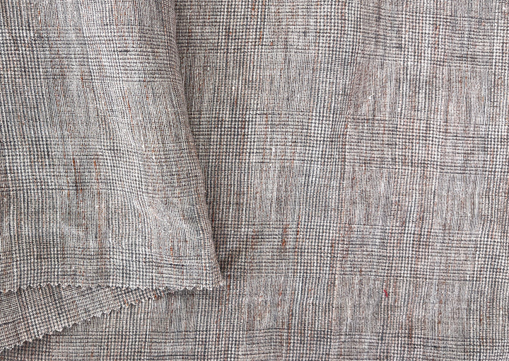 100% Linen Fabric – Brown Melange Glen Plaid, Light to Medium Weight 6447 6448