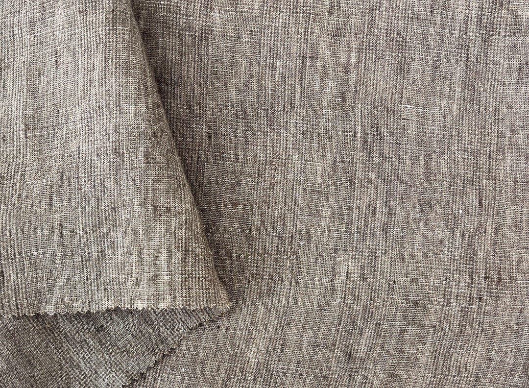 100% Linen Fabric – Brown Melange Glen Plaid, Light to Medium Weight 6447 6448