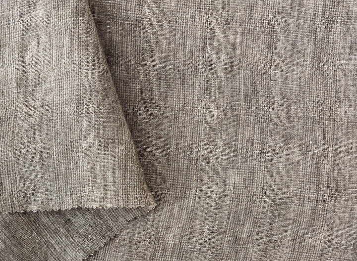 100% Linen Fabric – Brown Melange Glen Plaid, Light to Medium Weight 6447 6448