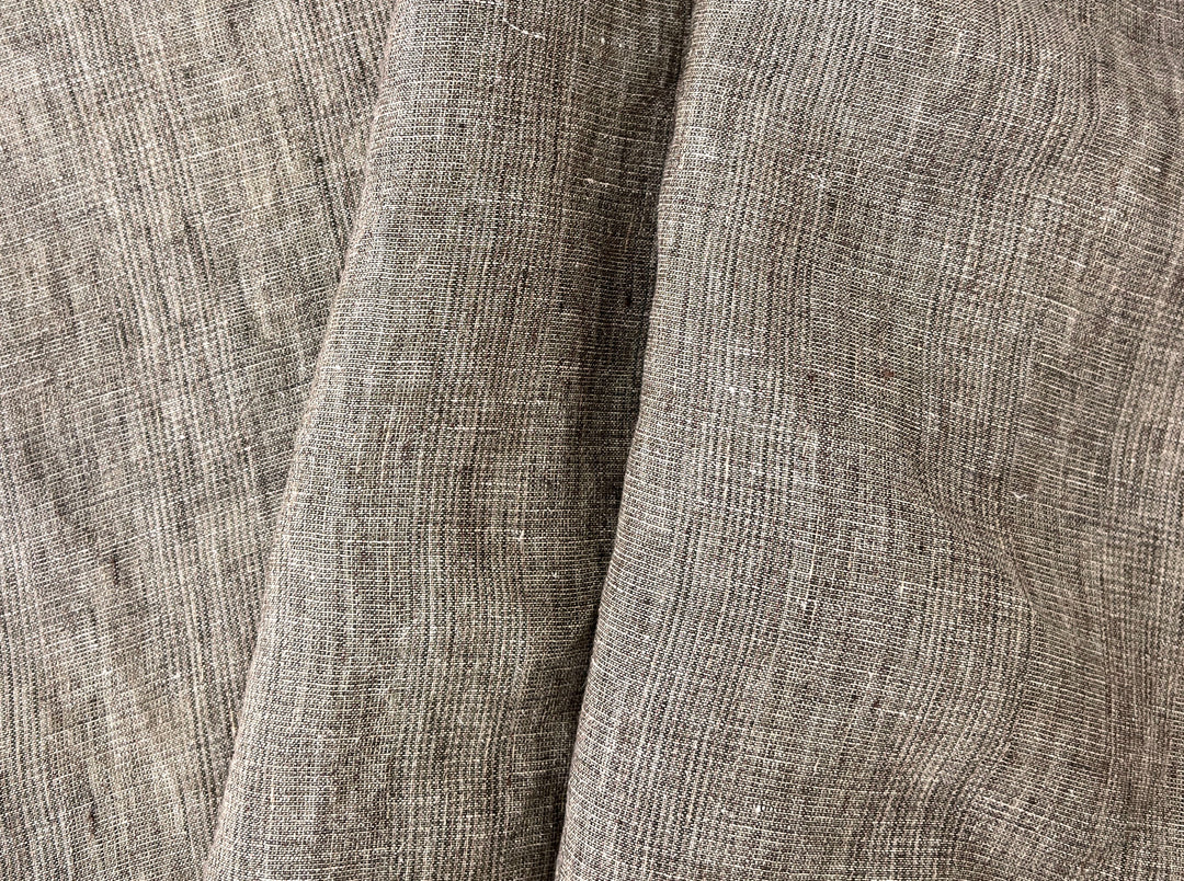100% Linen Fabric – Brown Melange Glen Plaid, Light to Medium Weight 6447 6448