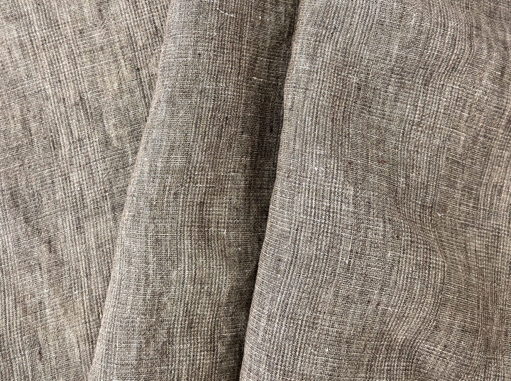 100% Linen Fabric – Brown Melange Glen Plaid, Light to Medium Weight 6447 6448