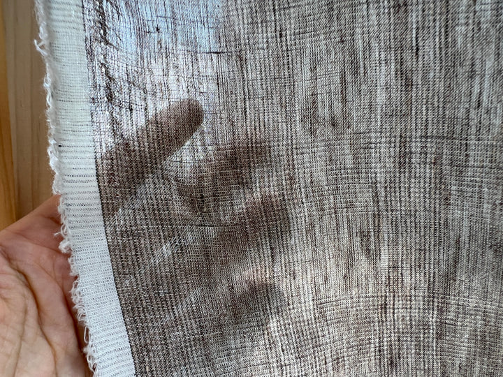 100% Linen Fabric – Brown Melange Glen Plaid, Light to Medium Weight 6447 6448