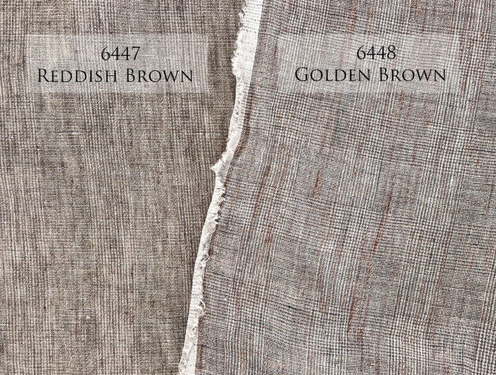 100% Linen Fabric – Brown Melange Glen Plaid, Light to Medium Weight 6447 6448
