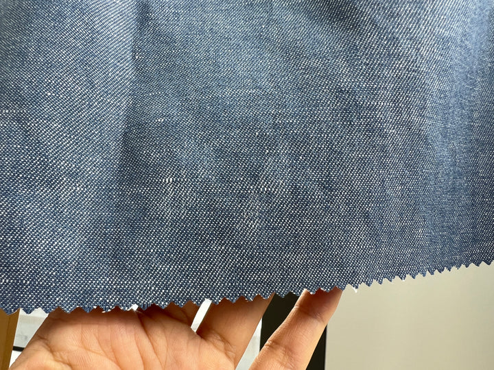 Blue Chambray Twill Fabric – Linen Cotton Blend, Pre-Washed 8263